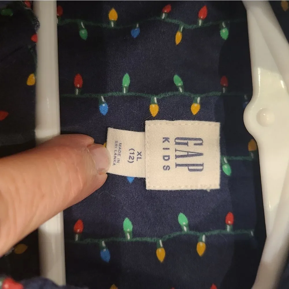 Boys Navy Shirt String Of Holiday Lights